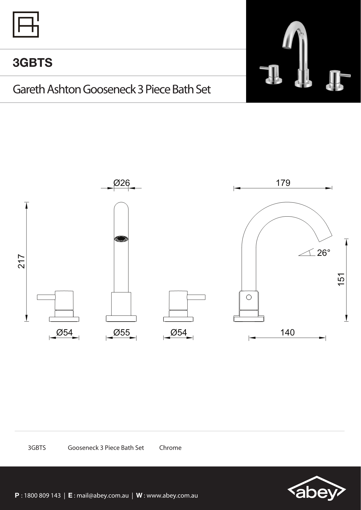 Chrome Lucia Gooseneck 3 Piece Bath Set