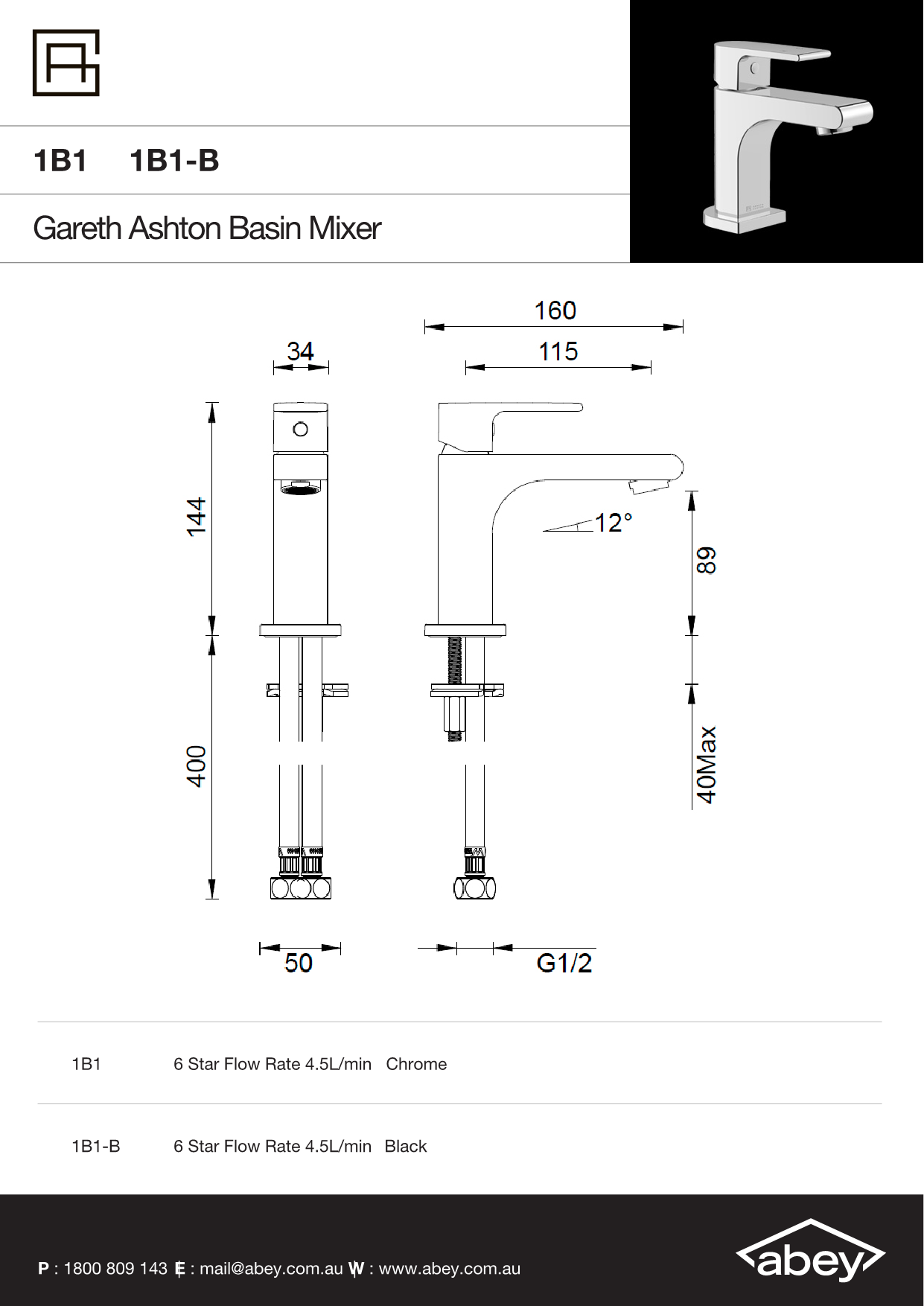 Black Park Avenue Basin Mixer