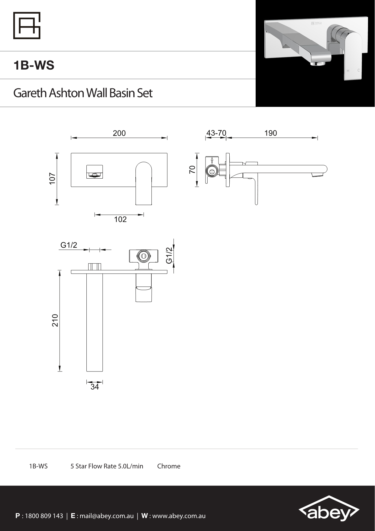 Chrome Park Avnue Wall Basin Set