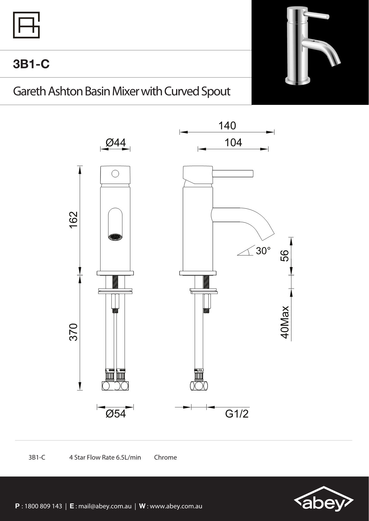 Black Lucia Basin Mixer with Curved Spout