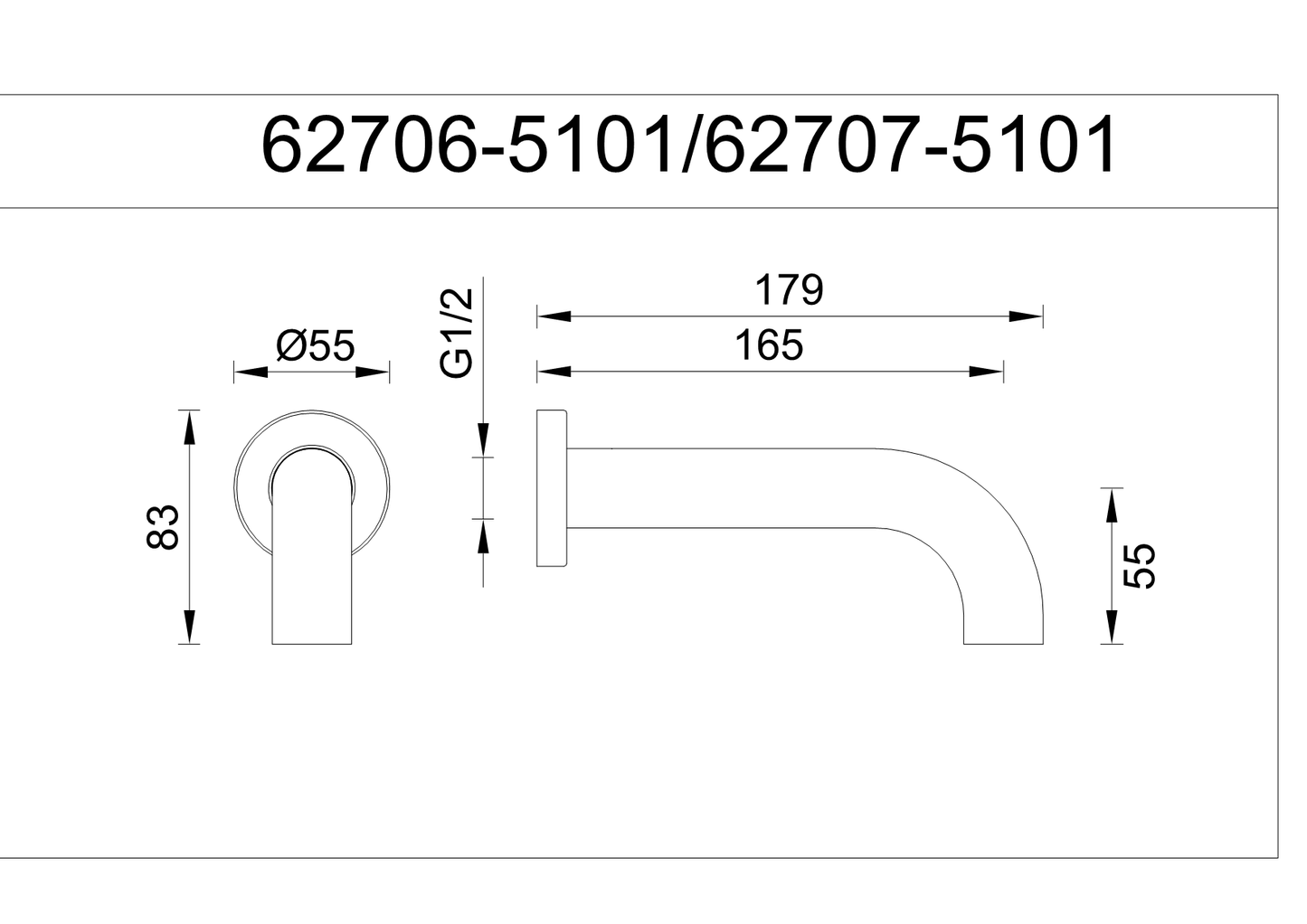 Black Lucia Curved Basin Spout 165mm