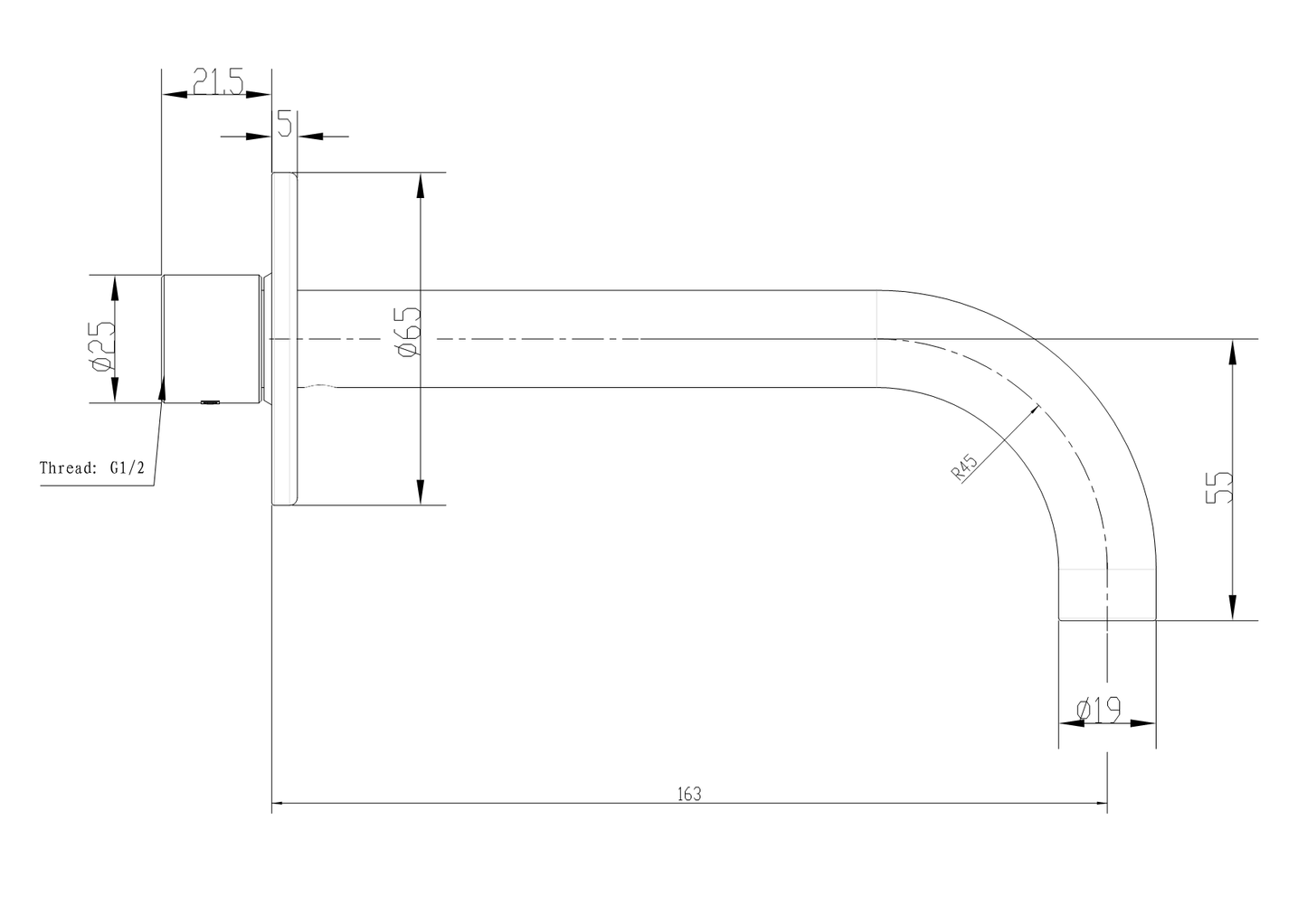 Brushed Brass Poco Basin Spout 165mm
