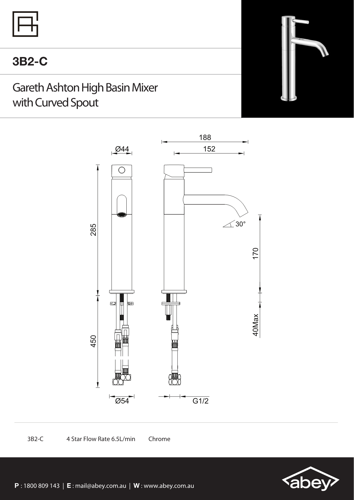 Chrome Lucia High Basin Mixer with Curved Spout