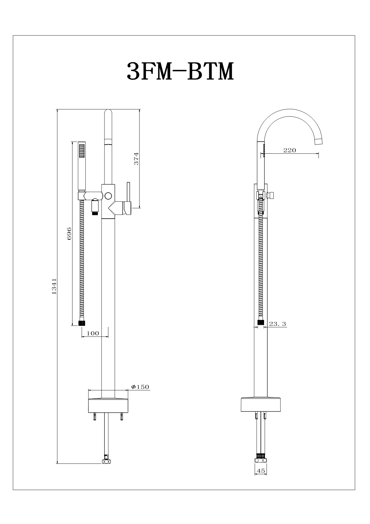 Chrome Lucia Floor Mounted Bath Mixer with Hand Shower
