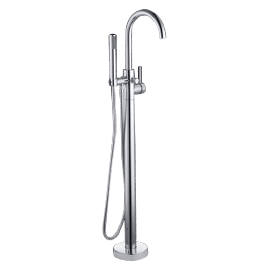 Chrome Lucia Floor Mounted Bath Mixer with Hand Shower