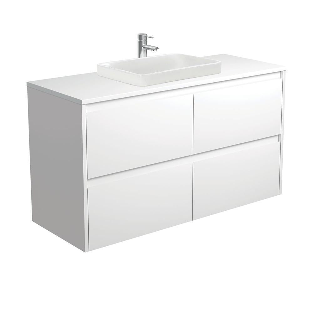 Sarah Semi-Inset, Crystal Amato 1200, Matte White Vanity, Wall Hung