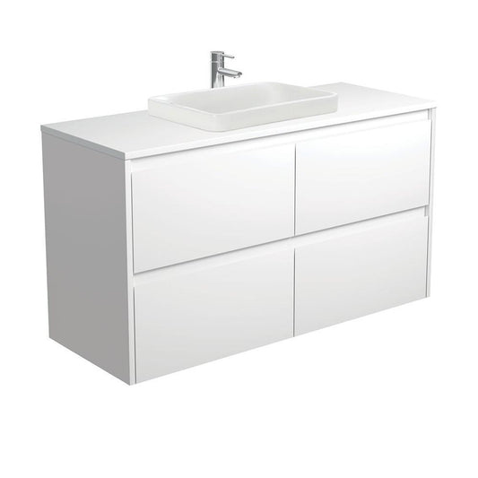 Sarah Semi-Inset, Crystal Amato 1200, Matte White Vanity, Wall Hung