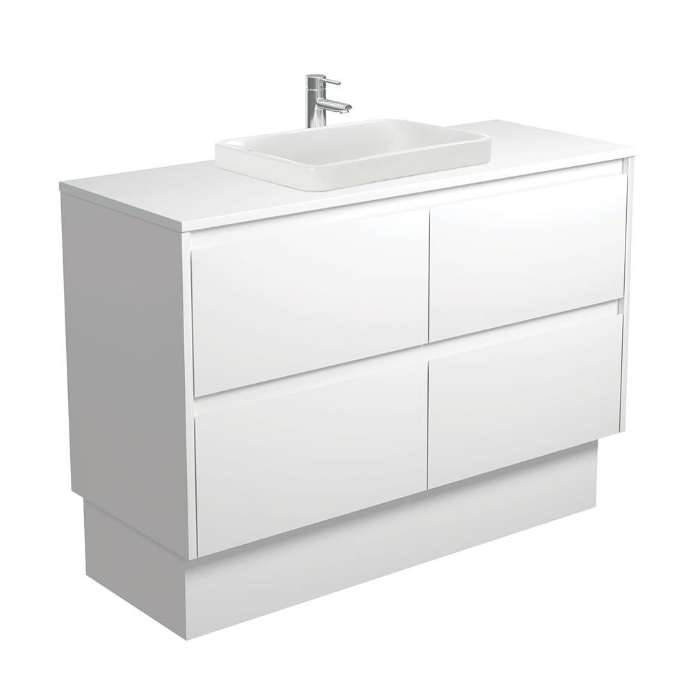 Sarah Semi-Inset, Crystal Amato 1200, Matte White Vanity on Kick