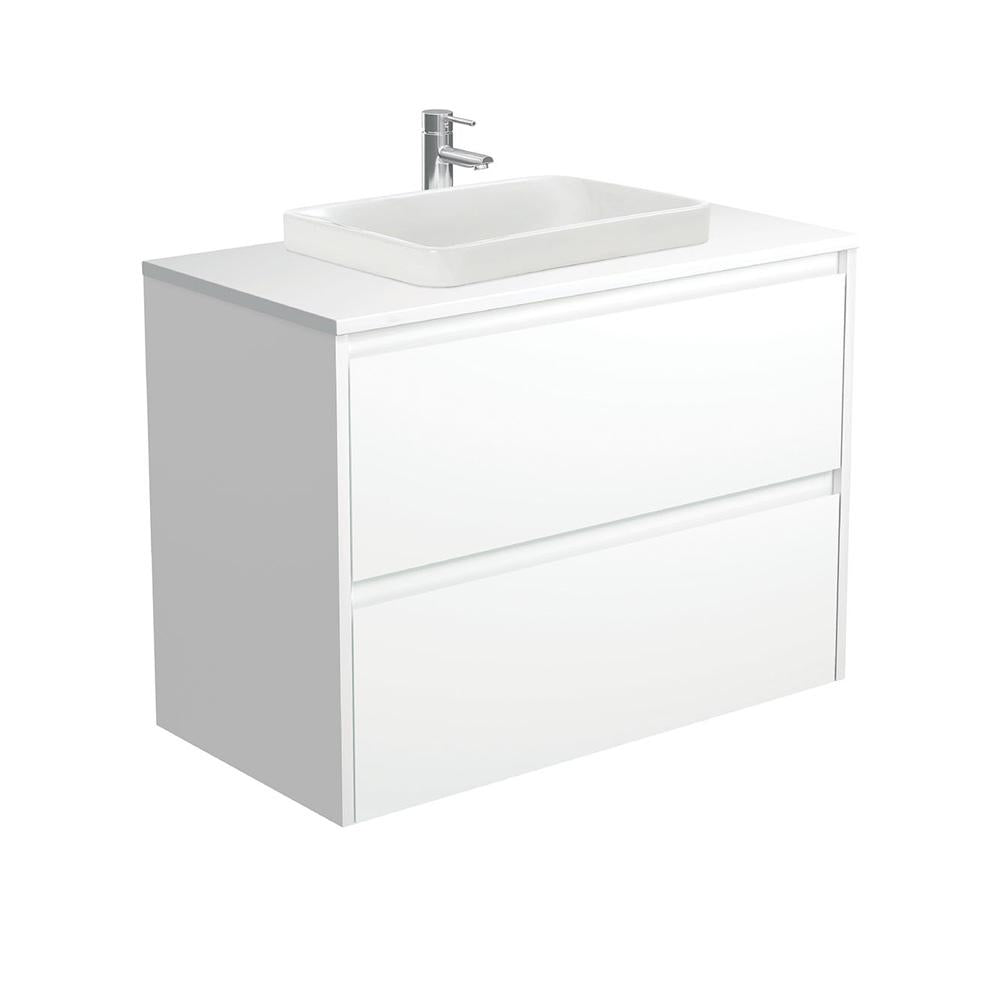 Sarah Semi-Inset, Crystal Amato 900, Matte White Vanity, Wall Hung