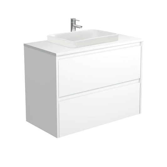 Sarah Semi-Inset, Crystal Amato 900, Matte White Vanity, Wall Hung