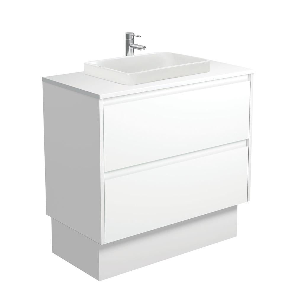 Sarah Semi-Inset, Crystal Amato 900, Matte White, Vanity on Kick