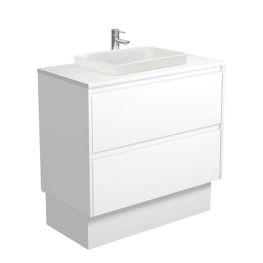 Sarah Semi-Inset, Crystal Amato 900, Matte White, Vanity on Kick