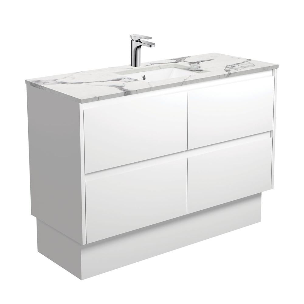 Sarah Calacatta Undermount, Amato 1200, Matte White, Vanity on Kick