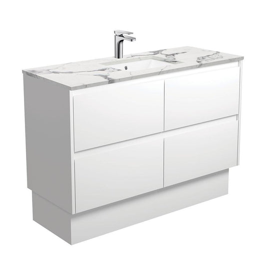 Sarah Calacatta Undermount, Amato 1200, Matte White, Vanity on Kick