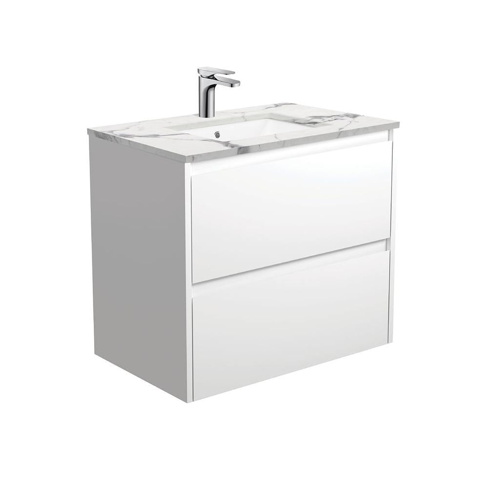 Sarah Calacatta, Undermount Amato 750, Matte White Vanity, Wall-Hung
