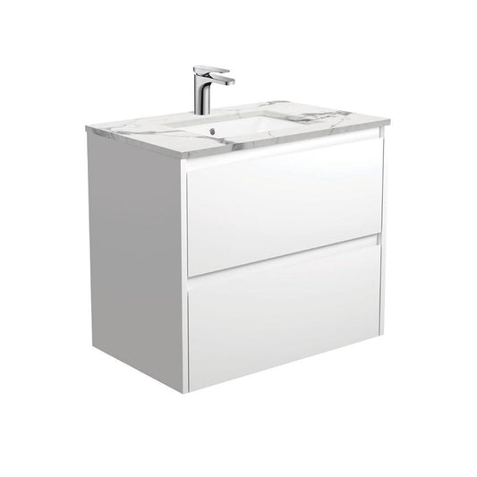 Sarah Calacatta, Undermount Amato 750, Matte White Vanity, Wall-Hung